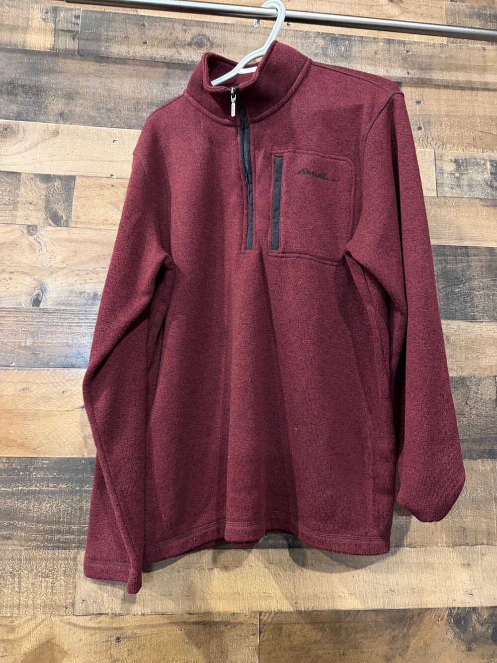 Eddie Bauer Mens XL Quarter Zip Sweater -Fleece Pullover Jacket-Burgundy/Maroon